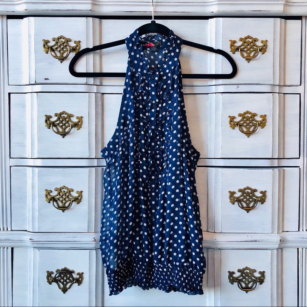 Forever 21 Navy Polka Dot Sleeveless Top S…